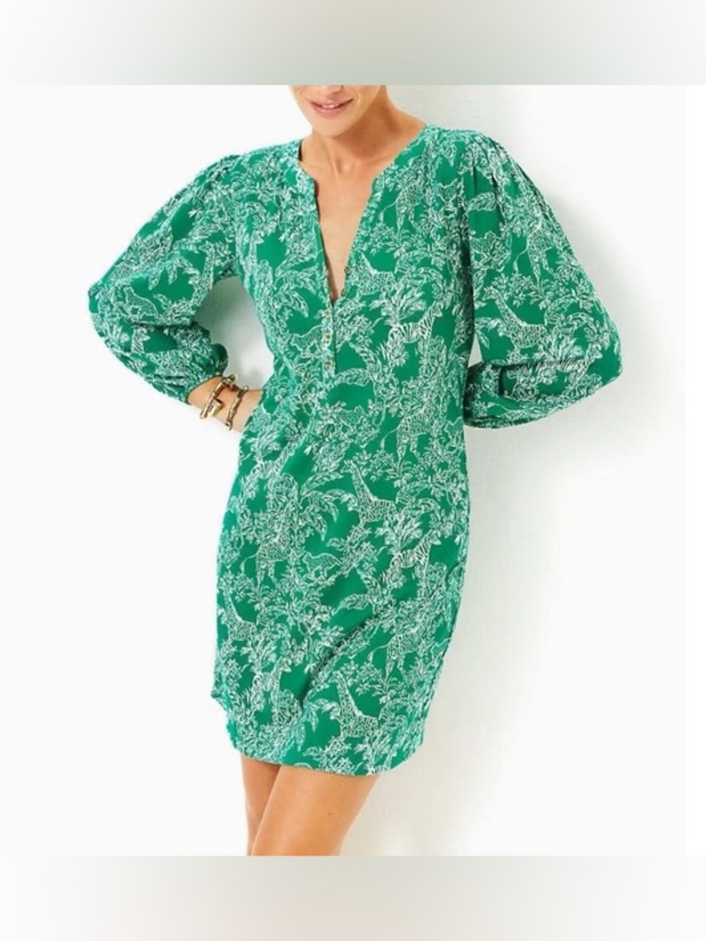 Lilly Pulitzer Emery Dress in Fiddle Green Safari Party
